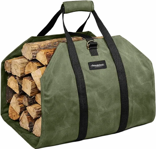 Vista 12 de Amagabeli - Bolsa de transporte de leña encerada, bolsa de transporte resistente para chimenea de leña grande con asas para camping, soporte