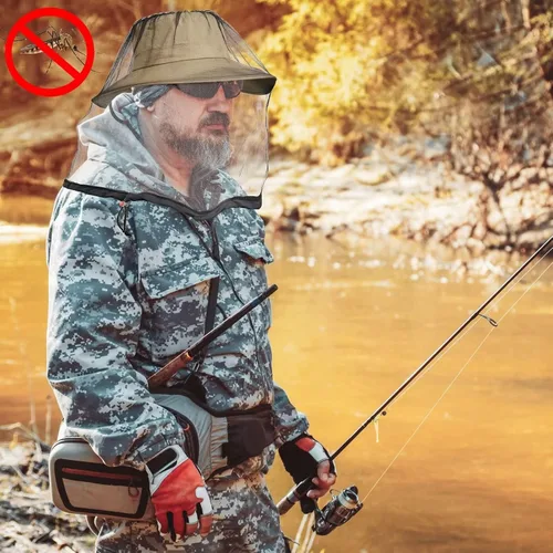 Vista 5 de Paquete de 2 mallas de malla para cabeza de mosquito para senderismo y al aire libre, malla facial de insectos para adultos, equipo de pesca
