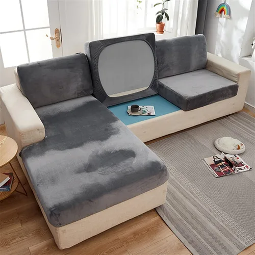 Vista 8 de MIPOPS Fundas de cojín de terciopelo elástico para sofá, diván Longue para sala de estar, sillón de esquina, sofá