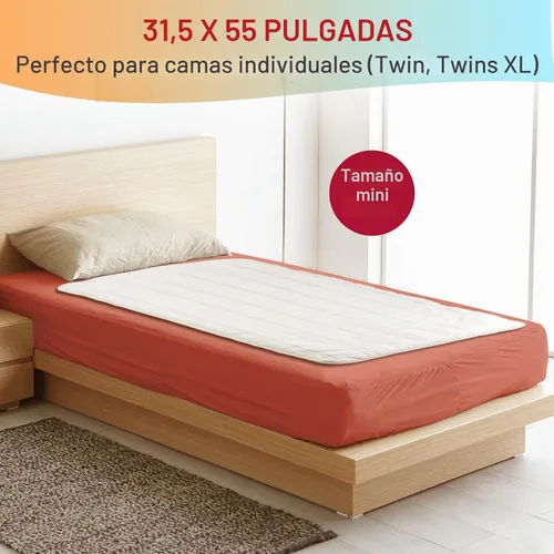 Vista 5 de Comfytemp Protector de colchón térmico tamaño mini individual 31 x 55 pulgadas, almohadillas de colchón eléctricas acolchadas de un solo controlador