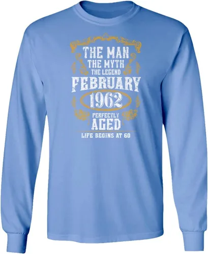 Vista 4 de Camiseta unisex de manga larga con texto en inglés "Man Myth" (60 cumpleaños, febrero de 1962)