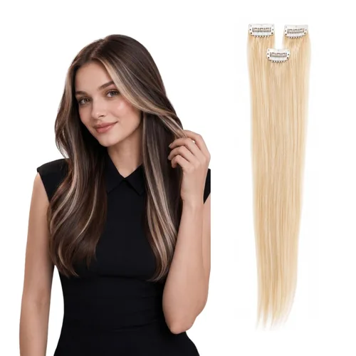 Vista 12 de WIGI 3 clips de cabello humano con reflejos, champán de 24 pulgadas #18A/60 Champaign Highlight