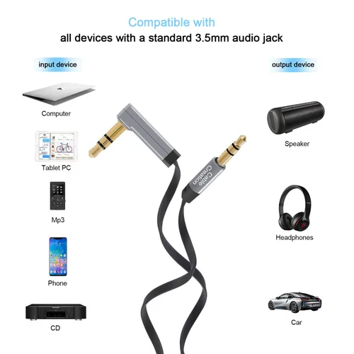Vista 7 de CableCreation Cable auxiliar, cable estéreo de audio auxiliar plano de 6 pies/5.9 ft de 0.138 in 90 Degree Right Angle Compatible with Car, Home