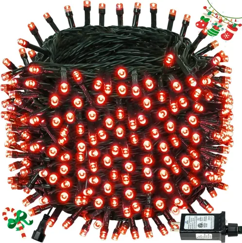 Vista 45 de Luces de cadena navideñas conectables de 240 LED de 88 pies, 13 modos, para interiores y exteriores, cable verde extensible, luces de árbol