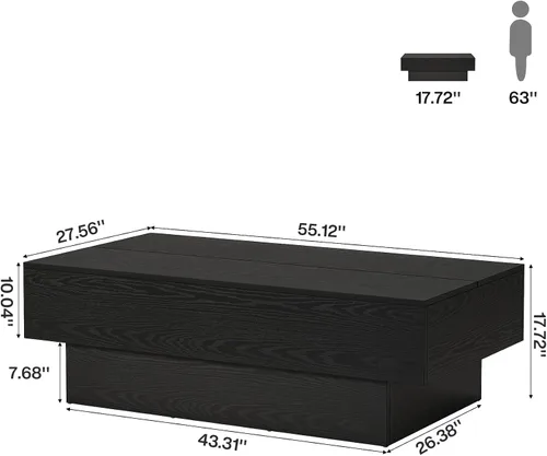 Vista 2 de Tribesigns - Mesa de café moderna negra, mesa de té rectangular de madera de 55 pulgadas, mesa central grande para sala de estar, sala de recepción