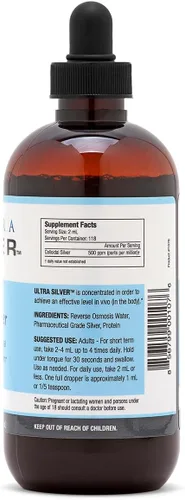 Vista 3 de Ultra Silver® Plata coloidal 500 PPM, 8 onzas (8.0 fl oz) Suplemento mineral Plata coloidal verdadera - con cuentagotas