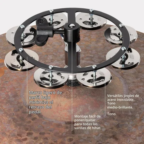 Vista 3 de Meinl Cymbals HTHH1BK Pandereta de hihat montable con jengibres de acero (VIDEO)