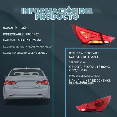 Vista 8 de VLAND Conjunto de luces traseras para Hyundai Sonata 6ª generación 2011-2014, Plug-and-play, rojo y ahumado