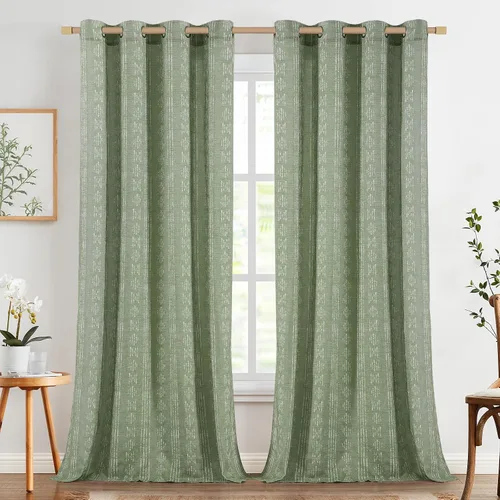Vista 26 de jinchan Cortinas bohemias a rayas para sala de estar, cortinas de lino estilo granja de 63 pulgadas de largo, 2 paneles para dormitorio, mudcloth