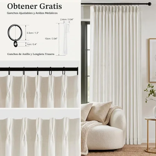 Vista 2 de Cortinas plisadas de lino semitransparentes de 96 pulgadas, filtrado de luz Natural