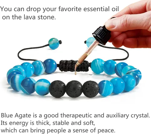 Vista 2 de RURRBOOB Pulsera de cuentas para hombres y mujeres piedra de lava de piedra para la ansiedad aceite esencial volcánico ajustable Piedra
