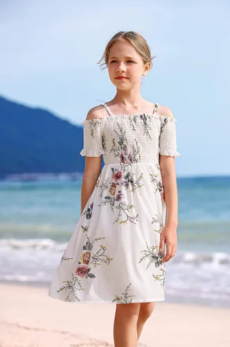 Vista 2 de Arshiner Vestido casual de verano floral sin mangas para niñas de 4 a 13 años