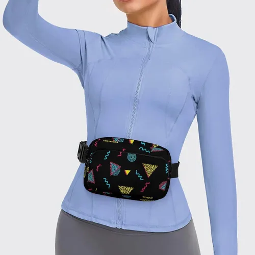 Vista 7 de Fashionable Crossbody Fanny Pack for Women Men Lightweight Belt Bag Black Retro 80s 90s Waist Pack Gym Backpack for Hiking Cycling