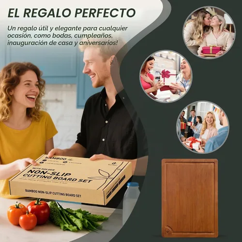 Vista 7 de Tabla de cortar de bambú extra grande con pies antideslizantes y tabla de cortar de madera para cocina con ranura de jugos para carne, verduras