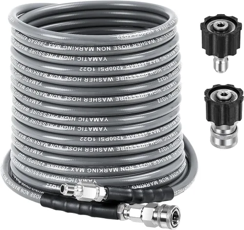 Vista 12 de YAMATIC Manguera de lavado a presión de 3/8 pulgadas, 50 pies, 4200 PSI, acero inoxidable 304 giratorio de conexión rápida con adaptadores M22