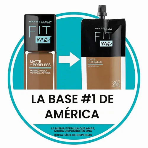 Vista 4 de Maybelline New York Fit Me Matte + Poreless Base Líquida, Formato de Bolsa, 220 Natural Beige, 1.3 onzas 220 Beige natural