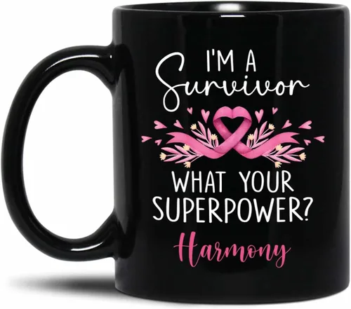 Vista 8 de Taza de café negra personalizada para el cáncer de mama, taza de viaje de concientización sobre el cáncer de mama, taza de café de cerámica