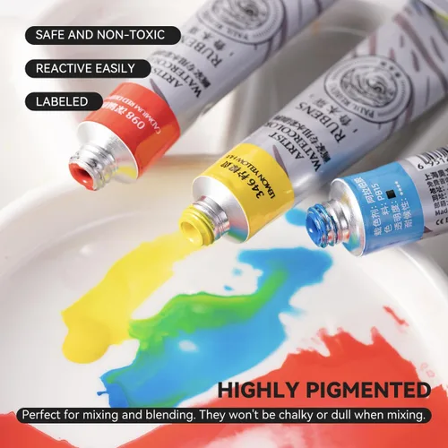 Vista 3 de Paul Rubens Set de Pintura de Acuarela 24 Colores Vibrantes 12ml / 0.4 Fl Oz Tubos, Tubos de Acuarela con Gran Valor, Pinturas de Acuarela