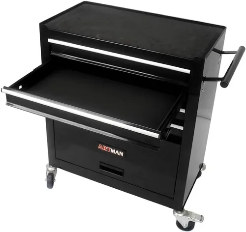 Vista 4 de Carrito de herramientas con ruedas y cajones mecánicos, caja de herramientas resistente con cerradura, carrito de herramientas multifuncional
