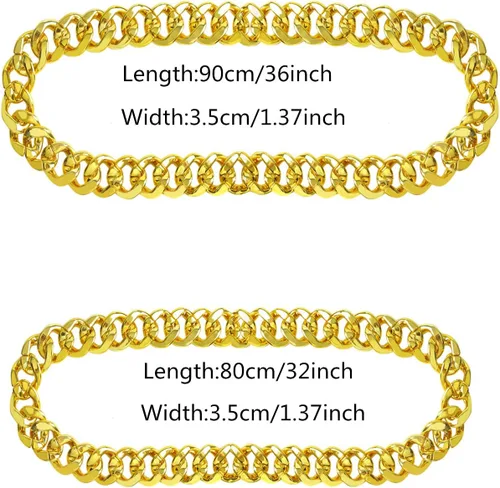 Vista 2 de 2 cadenas de oro sintético para hombre, collar de cadena de oro de rapero, estilo punk de los años 80 y 90, collar de disfraz de oro falso de hip