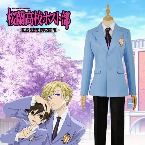 Vista 6 de Cos-Love Ouran High School Fujioka Haruhi Cosplay Disfraces, Uniforme para adultos Blazer Camisa Pantalones Tie Suit Halloween Dress Up