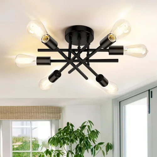 Vista 8 de Lámpara de techo semiempotrada dorada, lámpara de araña industrial moderna Sputnik de 4 luces, lámpara de techo empotrada para cocina, dormitorio