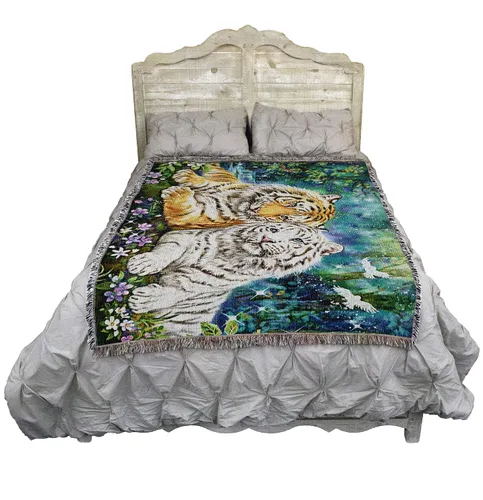 Vista 2 de Pure Country Weavers Manta de tigre del Santuario de la mañana, manta de regalo tejida de algodón, fabricada en los Estados Unidos (72 x 54 pulgadas)