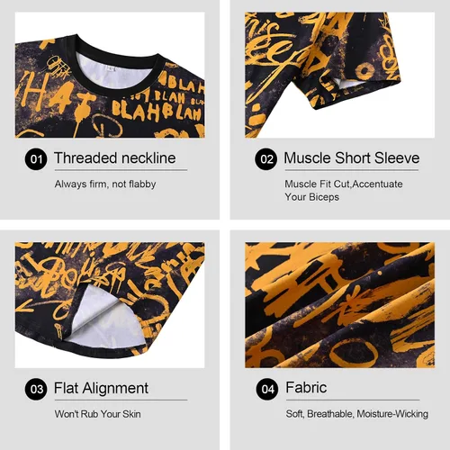 Vista 6 de DEOLAX Camiseta de moda con cuello redondo para hombre, camiseta casual de ajuste seco, camiseta de manga corta, para entrenamiento, hip hop