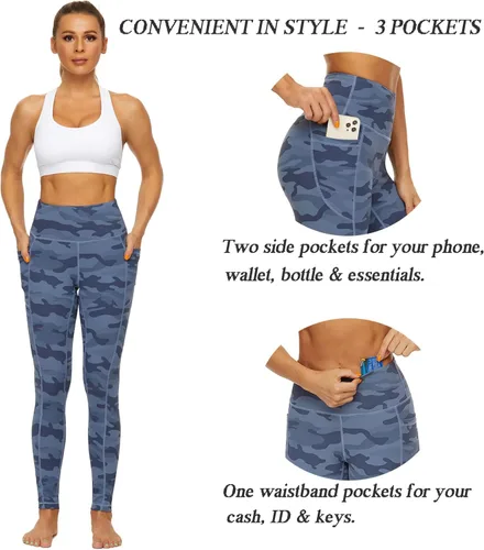 Vista 4 de iniber Pantalones de yoga de cintura alta con bolsillos para mujer, elásticos en 4 direcciones, suaves, para correr, entrenamiento, pantalones