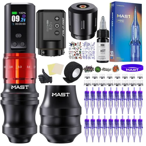 Vista 9 de Mast Fold2 Pro Tattoo Kit Máquina Rotatoria Inalámbrica de la Pluma del Rosa-Café