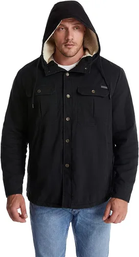 Vista 3 de Mr.Stream Abrigo térmico para hombre, con forro polar y forro polar con capucha de algodón lavado Negro