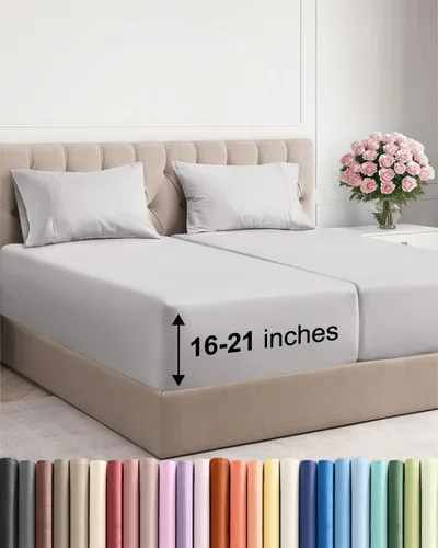 Vista 66 de Juego de sábanas tamaño Queen con bolsillos extra profundos, sábanas transpirables y refrescantes de 4 piezas, ropa de cama de lujo para hotel
