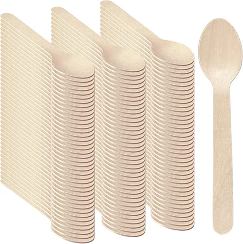 Vista 10 de 1000 cucharas de madera desechables, cucharas de bambú natural de 6.3 pulgadas, compostables y biodegradables, ideales para comer, manualidades