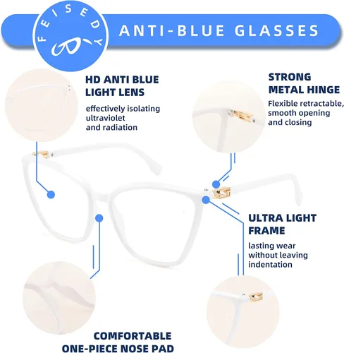 Vista 5 de FEISEDY Gafas de bloqueo de luz azul ojo de gato para mujer, gafas de computadora de moda Cateye B2977