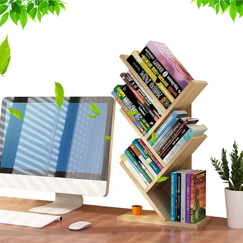Vista 11 de Estantería de árbol de 4 niveles, estantería de pie para libros que ahorra espacio, estante organizador de almacenamiento de revistas, estante