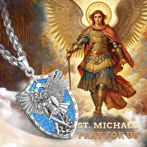 Vista 6 de AEONSLOVE 925 Sterling Silver Saint BenedictSt MichaelCaravaca Cross Necklace Religious Gifts Gifts for Women Men Tee - 24 Inches Stainless Chain