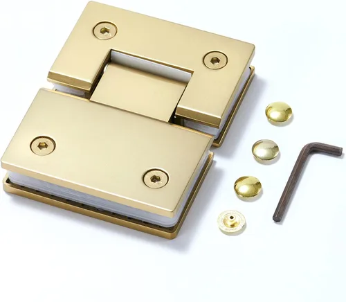 Vista 10 de Ranbo - Bisagra para puerta de cristal de ducha de 90 grados, color dorado, 1 paquete solid 5mm-thick 304 stainless steel, wall to glass mount