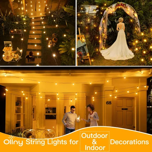 Vista 6 de Ollny Cadena de luces para exteriores de 25 pies, impermeable, conectable, inastillable, con 13 Edison + 1 bombilla LED de repuesto enchufable