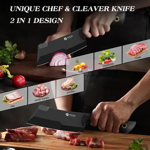 Vista 3 de Cuchillo de carnicero de 5.5 pulgadas, cuchillo de chef y cuchilla de carnicero 2 en 1 con funda, cuchillos de cocina multiusos con mango G10