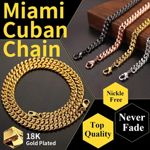 Vista 3 de ChainsHouse Cuban Chain Necklace for Men Women 18K Real Gold Plated Stainless Steel Miami Curb Chains 18202224262830 Length4mm7mm Wide