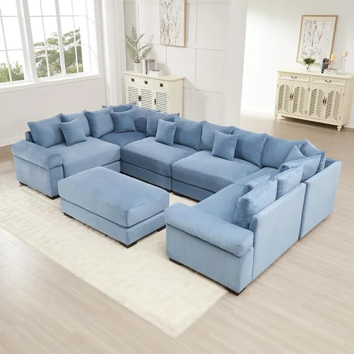 Vista 62 de ODUSE-DAILY Sofá modular de gran tamaño de 117.3 pulgadas, sofás modulares grandes de pana para sala de estar, sofás de 3 plazas, moderno juego