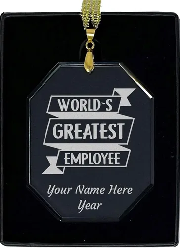 Vista 7 de LaserGram Adorno de Navidad de vidrio personalizado, el mejor empleado del mundo, idea de regalo grabada con láser personalizada (forma de diamante)