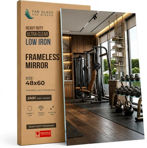 Vista 13 de Fab Glass and Mirror Espejo grande para gimnasio en casa de 48x72 - Panel de pared de vidrio templado HD de longitud completa - Pantalla profesional