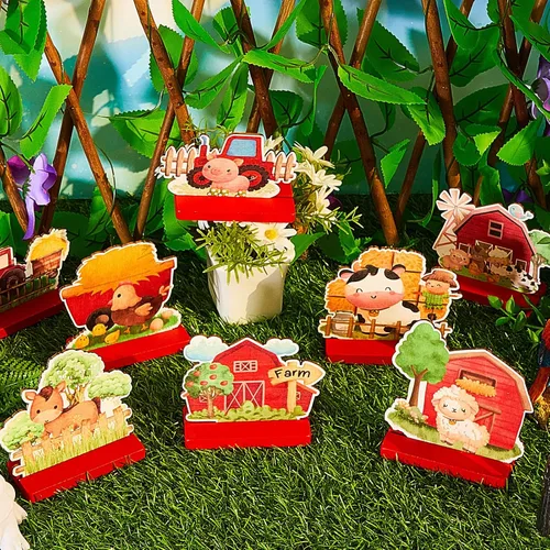 Vista 4 de 8 piezas de animales de granja, suministros para fiesta de cumpleaños, decoración temática de granja, decoración de baby shower, centro de mesa