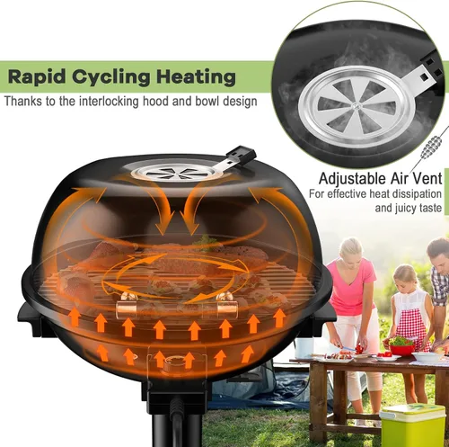 Vista 2 de Giantex Parrilla eléctrica para interiores y exteriores, parrilla portátil de 1600 W con rejilla antiadherente extraíble, temperatura ajustable