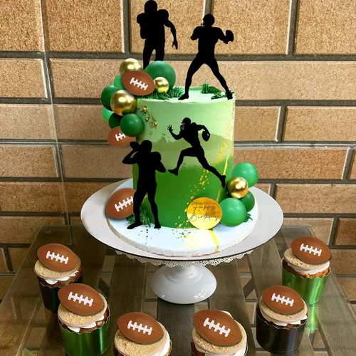 Vista 6 de 24 piezas de decoración de pasteles de fútbol para jugadores de pelota de rugby para fiesta de cumpleaños temática de fútbol, suministros de fiesta
