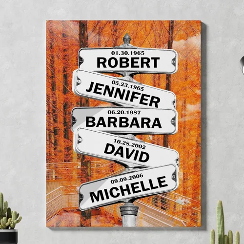 Vista 23 de Chiside Letrero de calle familiar con nombre, lienzo artístico para decoración del hogar, lienzo personalizado con nombres de familia, fecha