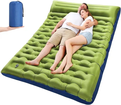 Vista 13 de Colchoneta de dormir para campamento, de 5.9 pulgadas de grosor, con almohada integrada y bomba de pie, almohadilla de dormir autoinflable