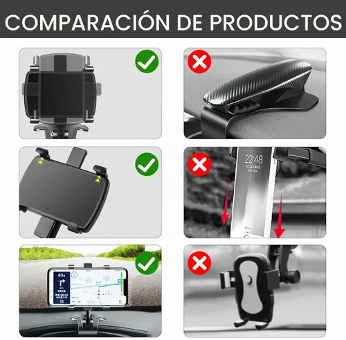Vista 3 de Soporte Universal para Teléfono de Coche para Salpicadero, Soporte Multifuncional para Teléfono Móvil de Tablero de Coche, Soporte de Espejo