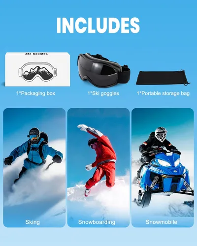 Vista 7 de AVV - Gafas de esquí con protección UV, gafas antiniebla para snowboard, gafas de nieve OTG para hombres, mujeres, adultos y jóvenes